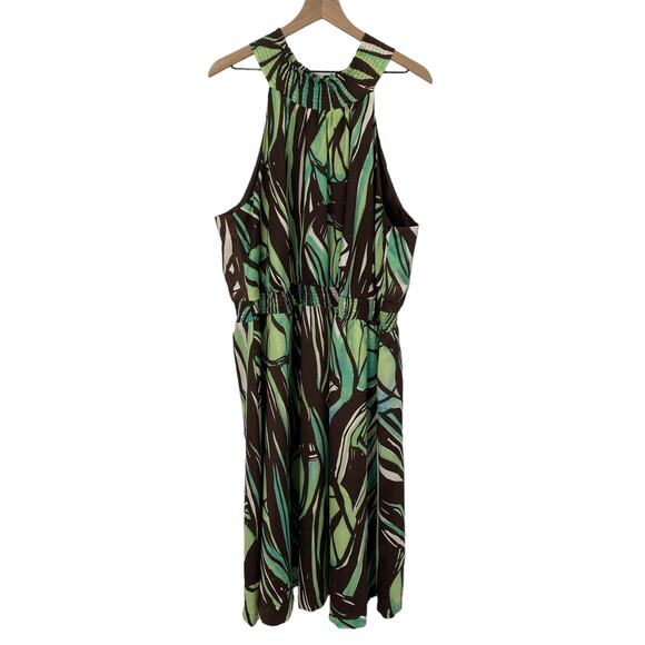 Lane Bryant Halter Fit & Flare Mini Dress Printed Green Brown Abstract NEW 26/28 - Picture 2 of 9